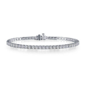 Tennis bracelet is set with Lafonn's signature Lassaire simulated diamonds in sterling silver bonded with platinum.
