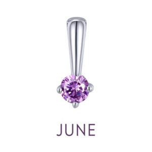 Birthstone Love Charm, featuring a simulated garnet in sterling silver bonded with platinum.