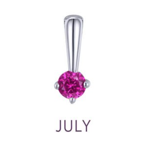 Birthstone Love Charm, featuring a simulated garnet in sterling silver bonded with platinum.