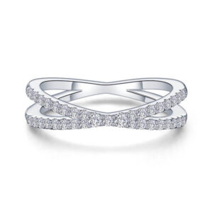 Crossover ring is set with Lafonn's signature Lassaire simulated diamonds in sterling silver bonded with platinum.