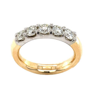 Diamond anniversary or wedding band set with five brilliant cut diamonds shared prong