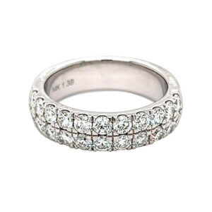 2 row anniversary or wedding band with French prong set brilliant cut diamond melee 