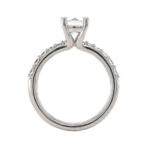 Shared prong engagement ring with a cast center head 
