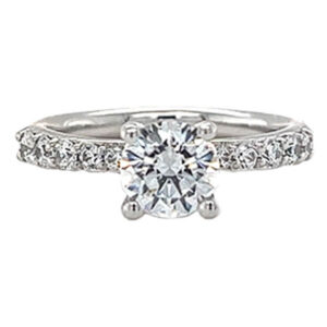 Shared prong engagement ring with a cast center head 