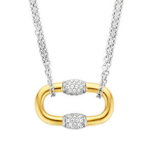 TI SENTO gold-plated silver necklace with a signature link with two pavé details set with cubic zirconia, on each side. 