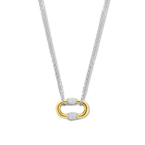 TI SENTO gold-plated silver necklace with a signature link with two pavé details set with cubic zirconia, on each side. 