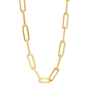 Large gold oval linked chain necklace with white gold closure