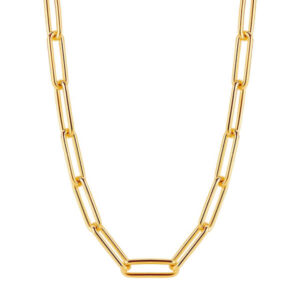 Large gold oval linked chain necklace with white gold closure