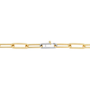 Large gold oval linked chain necklace with white gold closure