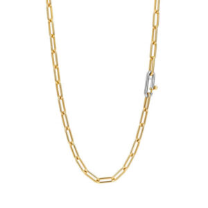 Small gold linked oval chain necklace with white gold closure