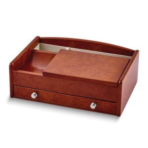 Wooden Dark Burlwood Walnut Finish Suede Lining Dresser Top Valet