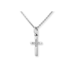 white gold cross set with brilliant cut diamond melee 