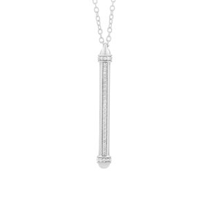 white gold capsule style bar pendant set with .12ct tw of brilliant cut diamond melee 