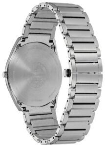Silver stainless steel with black dial