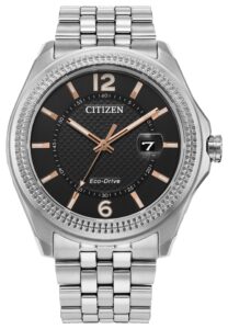 Silver stainless steel with gray dial