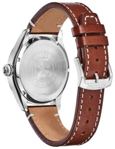 Stainless steel with blue dial and leather strap