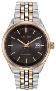 Two tone stainless steel with black dial