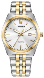 Gold two tone stainless steel with silver tone dial
