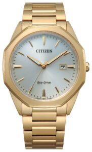 Gold tone stainless steel with silver tone dial