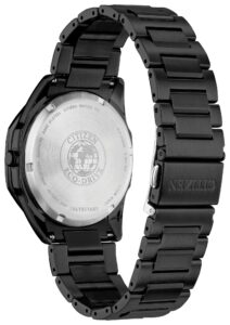 Black stainless steel with black dial and diamond accents