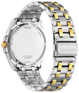 Two-tone stainless steel with silver dial.