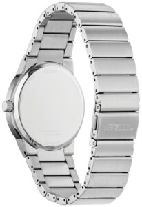 Silver stainless steel with blue dial