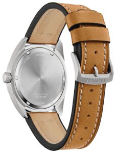 Stainless steel with green dial and leather strap