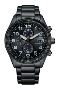 Gray stainless steel with black dial