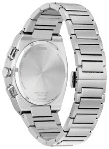 Silver stainless steel with black dial