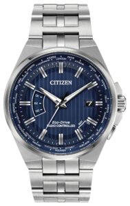 Silver stainless steel with blue dial 