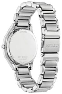 Silver stainless steel with light blue dial.