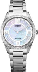 Silver Stainless steel with white mother of pearl dial and diamond accented