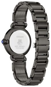 Gray stainless steel with blue dial and diamond accents.