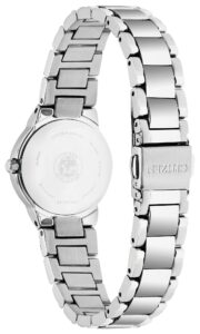 Silver stainless steel with white dial and luminous hands and markers.