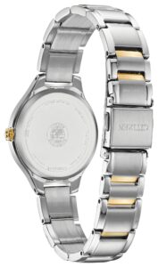 Two-tone stainless steel with silver tone dial and diamond accents.