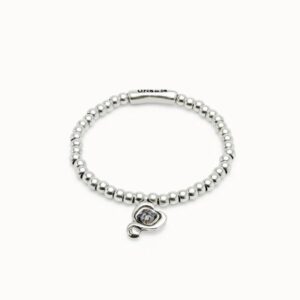 Beaded stretch bracelet with heart and black crystal